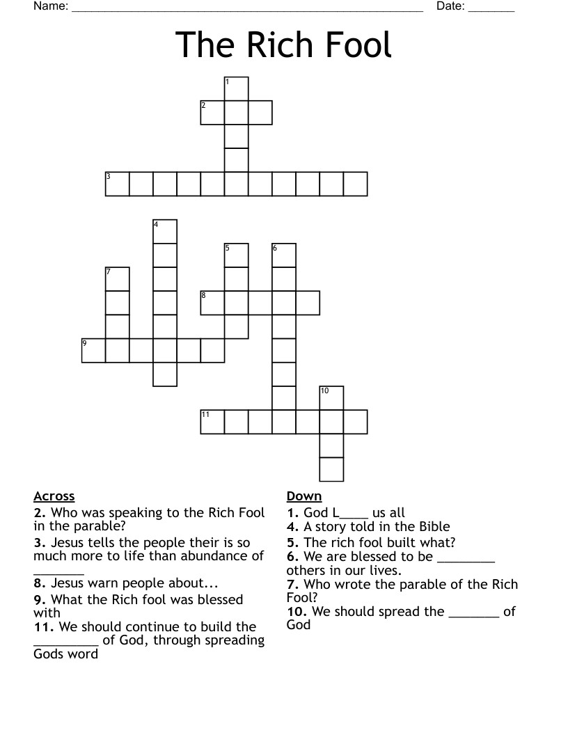 The Rich Fool Crossword WordMint