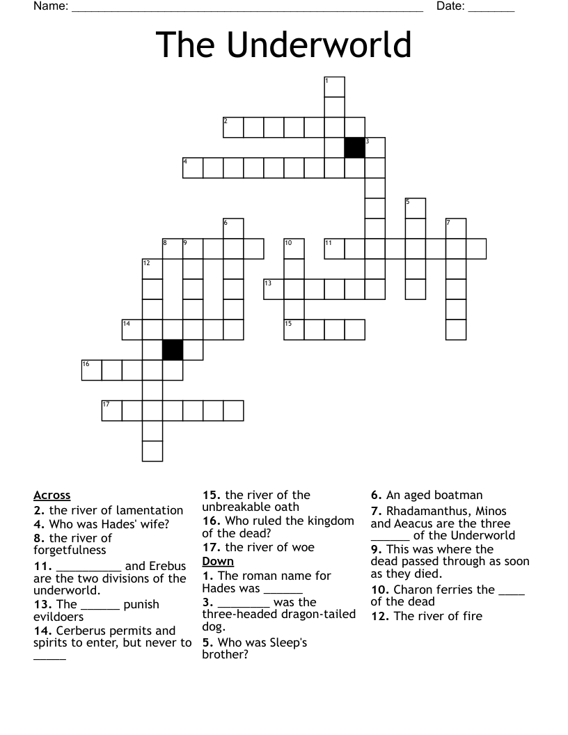 The Underworld Crossword WordMint The Underworld Crossword WordMint