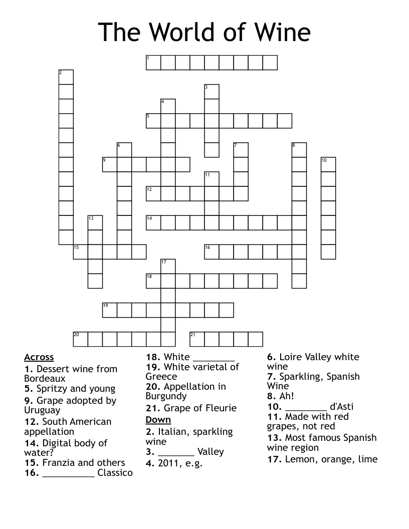 The World Of Wine Crossword WordMint The World Of Wine Crossword WordMint