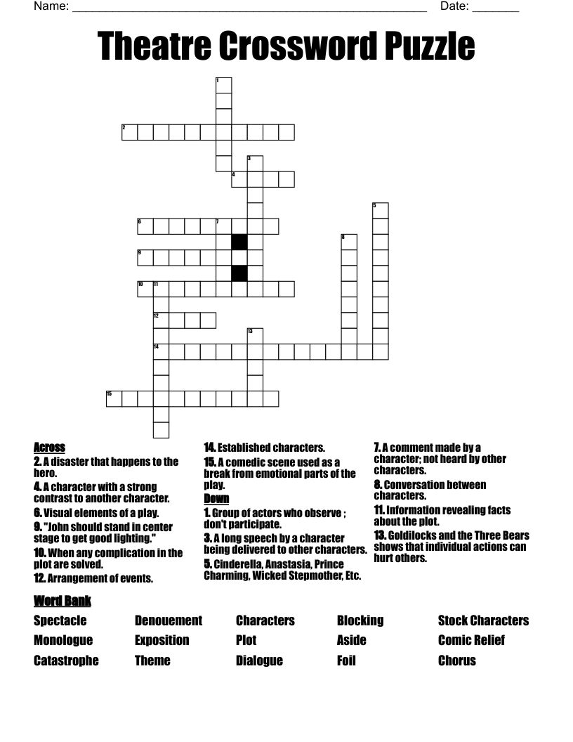 Theatre Crossword Puzzle WordMint Theatre Crossword Puzzle WordMint