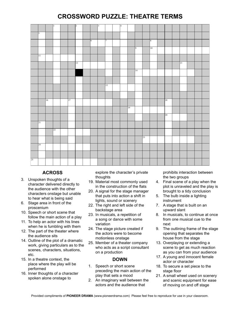 Theatre Terms Crossword Puzzle Theatre Terms Crossword Puzzle