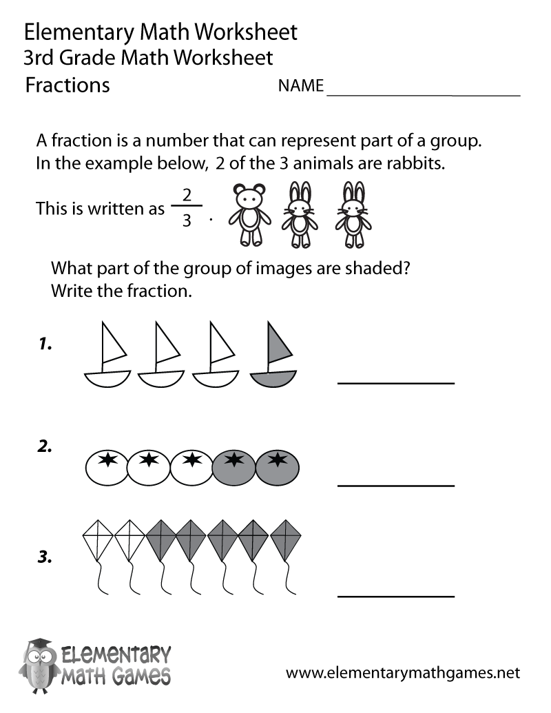 Third Grade Fractions Worksheet Third Grade Fractions Worksheet