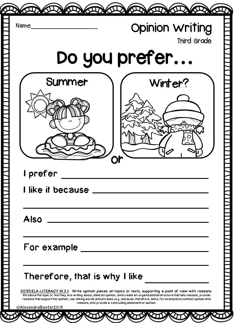 Third Grade Opinion Writing Prompts And Worksheets 3rd Grade Writing First Grade Writing Third Grade Writing