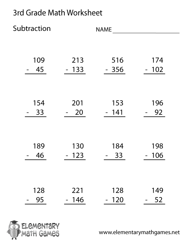 Third Grade Subtraction Worksheet Third Grade Subtraction Worksheet