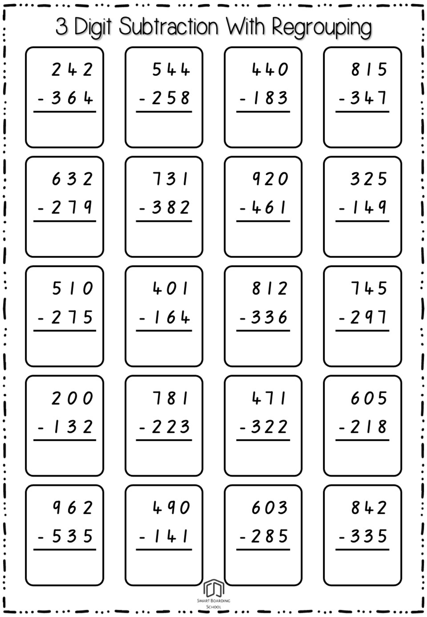 Three Digit Subtraction With Regrouping Three Digit Subtraction With Regrouping
