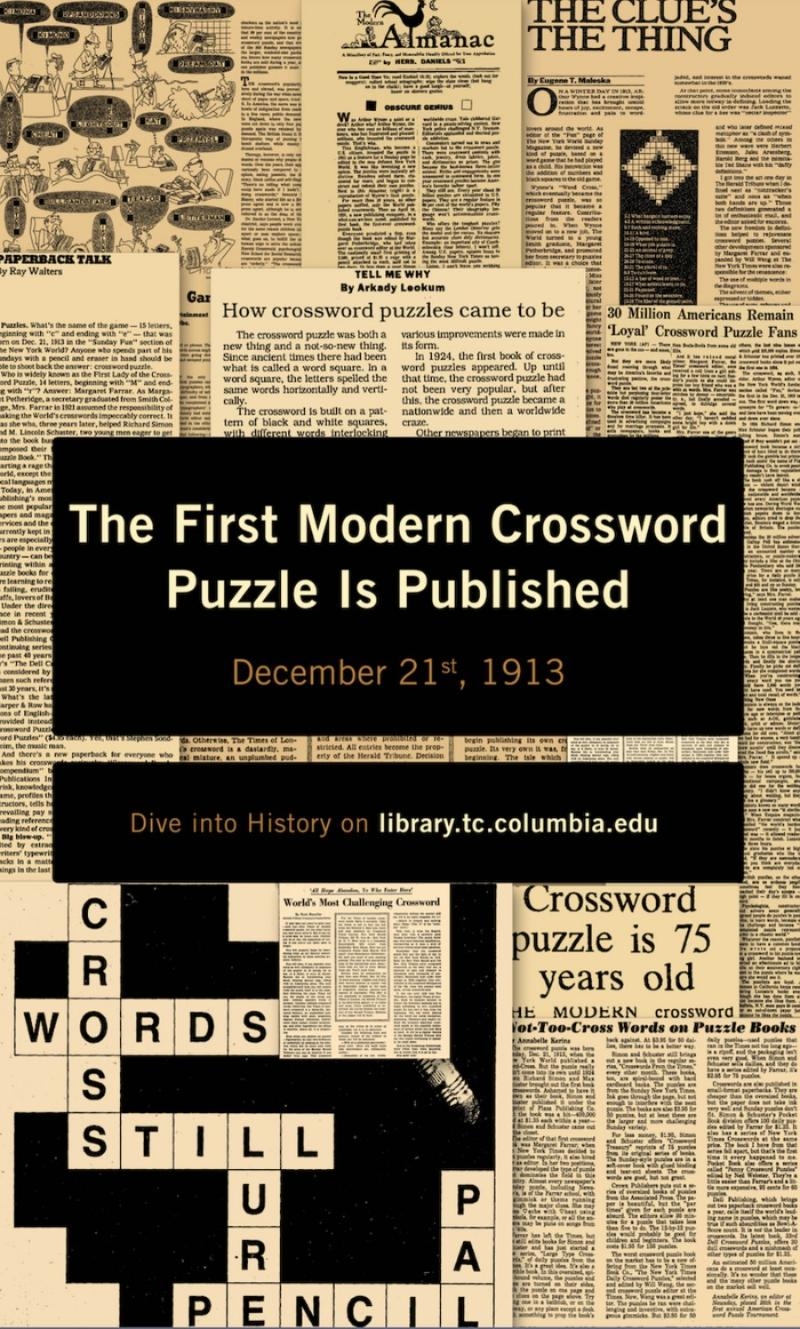 Today In History First Modern Crossword Puzzle Is Published December 2021 Blog Gottesman Libraries Teachers College Columbia University Today In History First Modern Crossword Puzzle Is Published December 2021 Blog Gottesman Libraries Teachers College Columbia University
