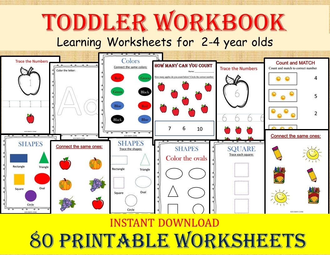 TODDLER WORKBOOK 80 Printable Worksheets Kids Activities Preschool Learning Alphabet Tracing Numbers Shapes Colors 2 4 Year Old Etsy TODDLER WORKBOOK 80 Printable Worksheets Kids Activities Preschool Learning Alphabet Tracing Numbers Shapes Colors 2 4 Year Old Etsy