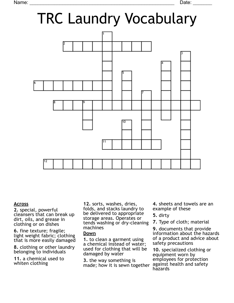 TRC Laundry Vocabulary Crossword WordMint TRC Laundry Vocabulary Crossword WordMint