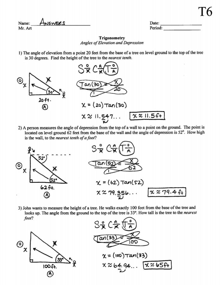 Trigonometry Angle Of Elevation Depression T6 Answers pdf
