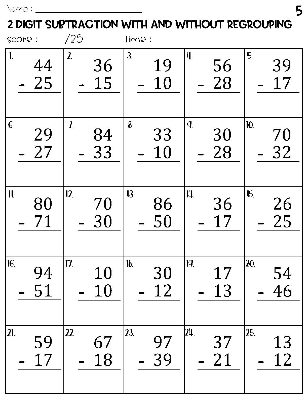 Two Digit Subtraction With And Without Regrouping Worksheets Etsy Two Digit Subtraction With And Without Regrouping Worksheets Etsy