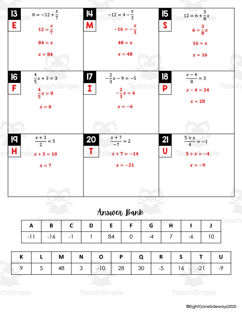Two Step Equations Solve Match Worksheet By Teach Simple Two Step Equations Solve Match Worksheet By Teach Simple