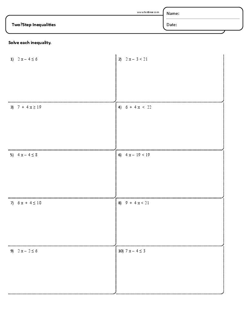 Two Step Inequalities Worksheets Two Step Inequalities Worksheets