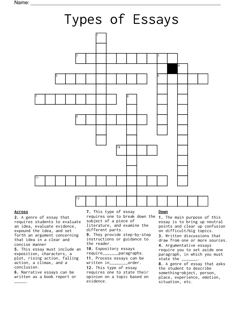 Types Of Essays Crossword WordMint Types Of Essays Crossword WordMint