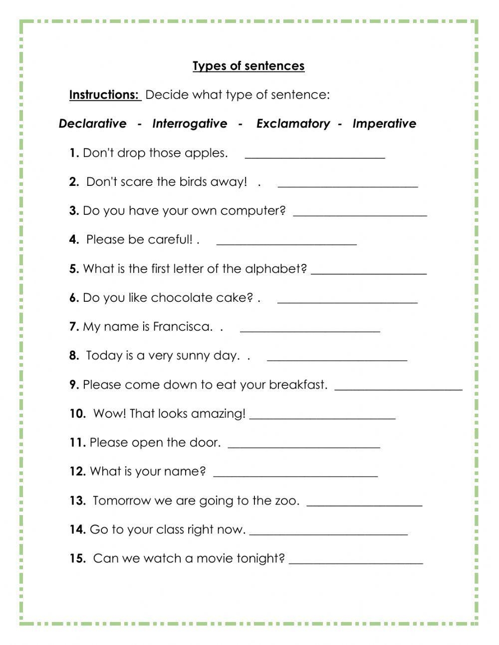 Types Of Sentences Online Worksheet Live Worksheets Worksheets Library Types Of Sentences Online Worksheet Live Worksheets Worksheets Library