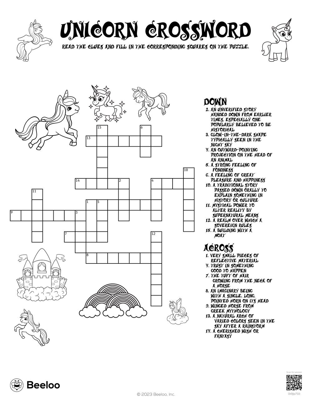 Unicorn Crossword Beeloo Printable Crafts And Activities For Kids Unicorn Crossword Beeloo Printable Crafts And Activities For Kids