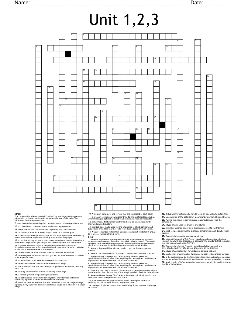 Unit 1 2 3 Crossword WordMint Unit 1 2 3 Crossword WordMint