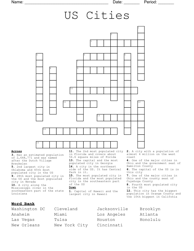 US Cities Crossword WordMint US Cities Crossword WordMint