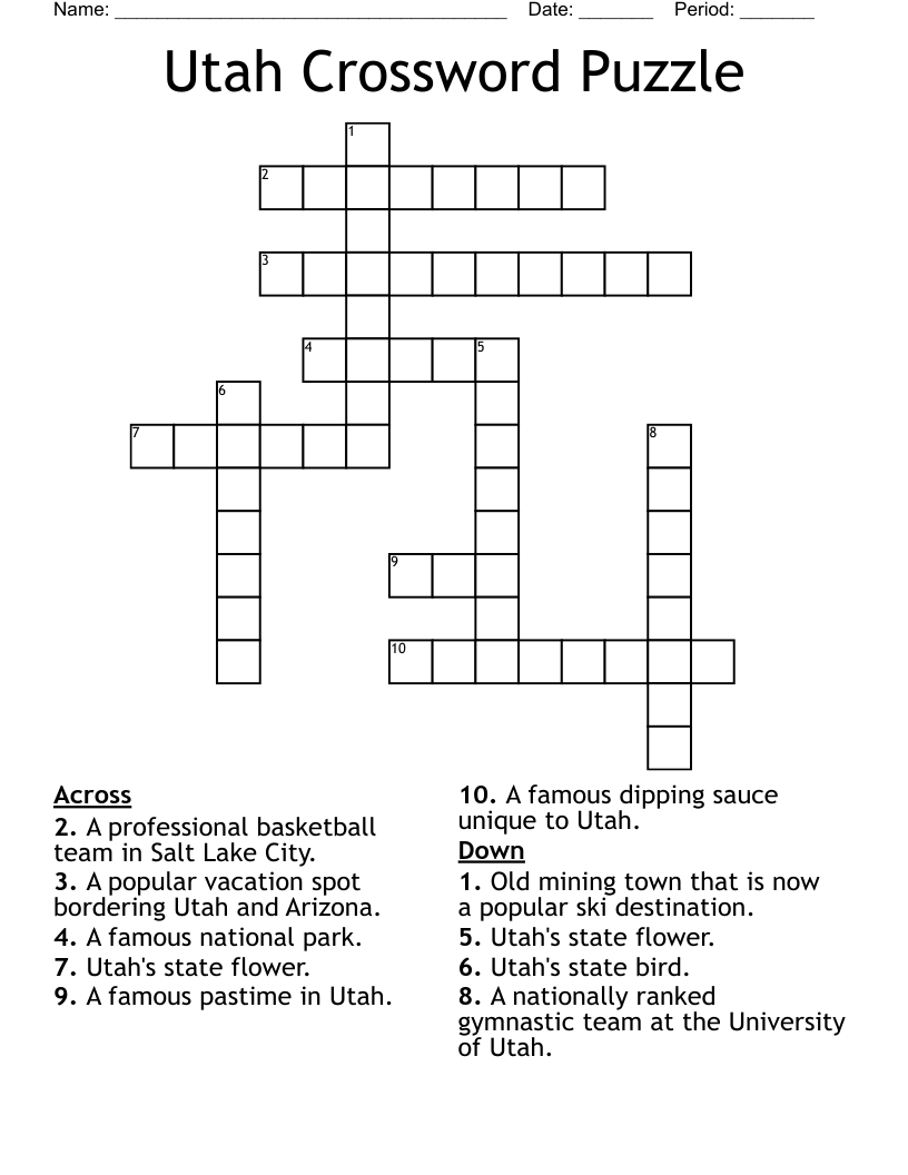 Utah Crossword Puzzle WordMint Utah Crossword Puzzle WordMint