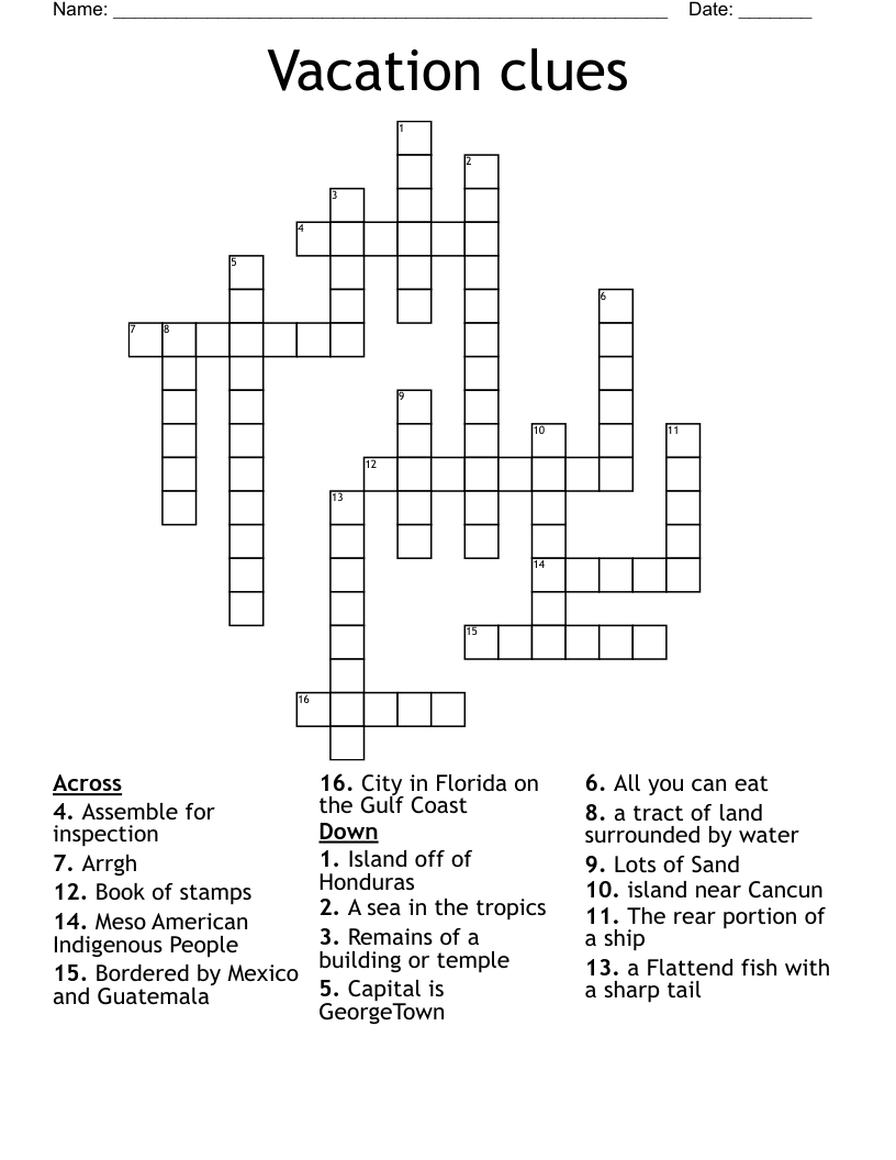 Vacation Clues Crossword WordMint Vacation Clues Crossword WordMint