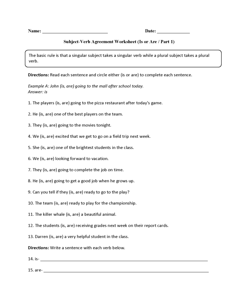 Verbs Worksheets Subject Verb Agreement Worksheets