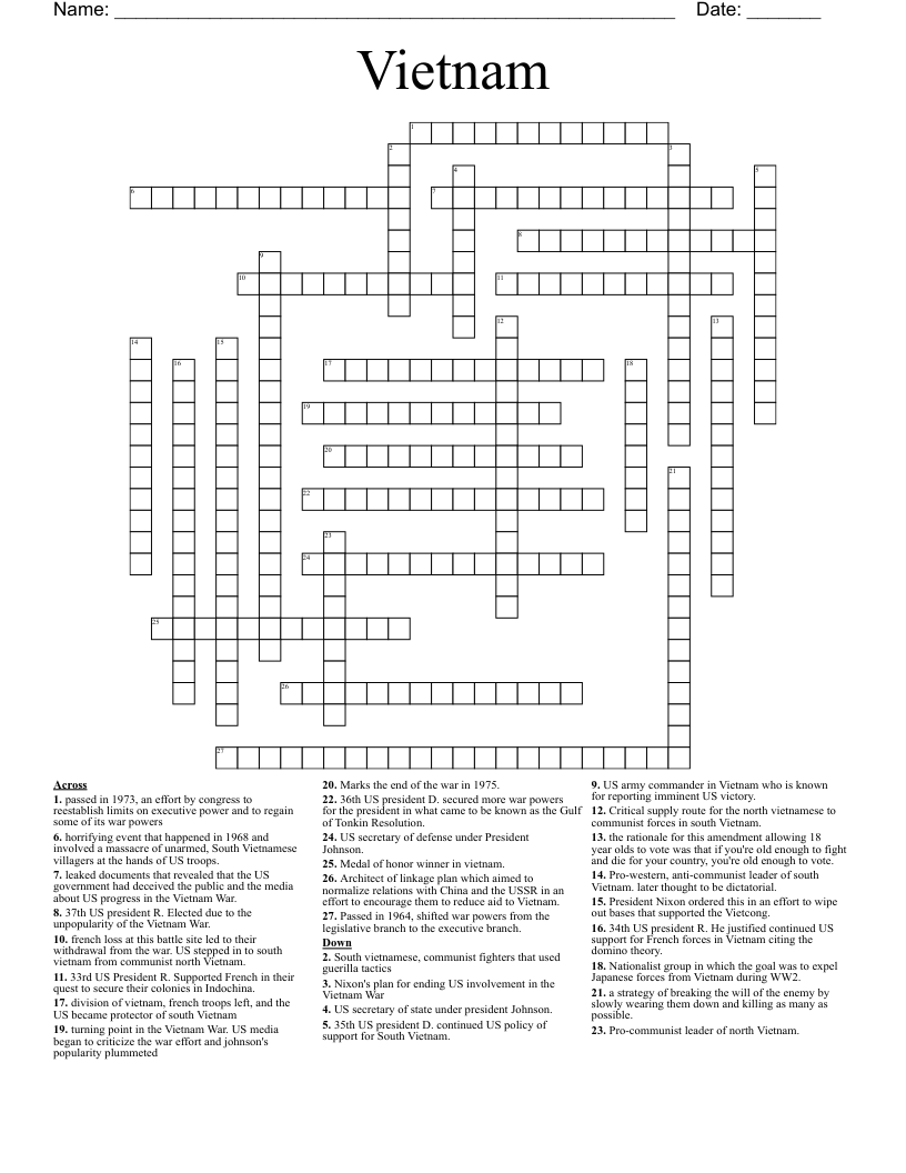 Vietnam Crossword WordMint Vietnam Crossword WordMint