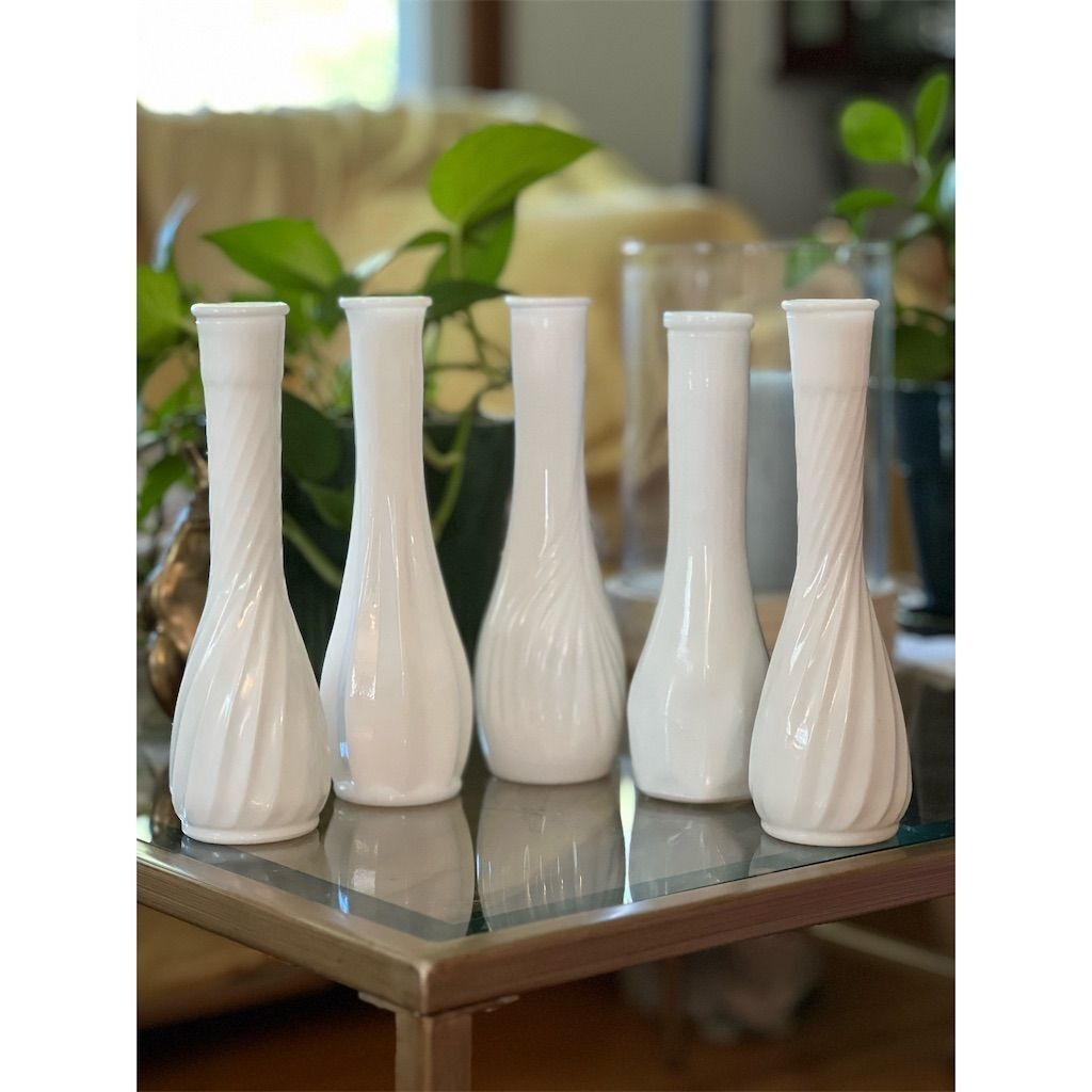 Vintage White Milk Glass Bud Vases Assorted Patterns Set Of 5 All 9 Tall Bulb EBay Vintage White Milk Glass Bud Vases Assorted Patterns Set Of 5 All 9 Tall Bulb EBay