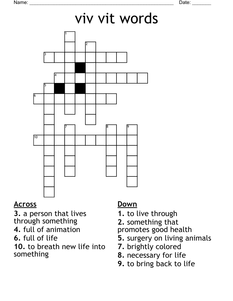 Viv vit live life Crossword WordMint Viv vit live life Crossword WordMint