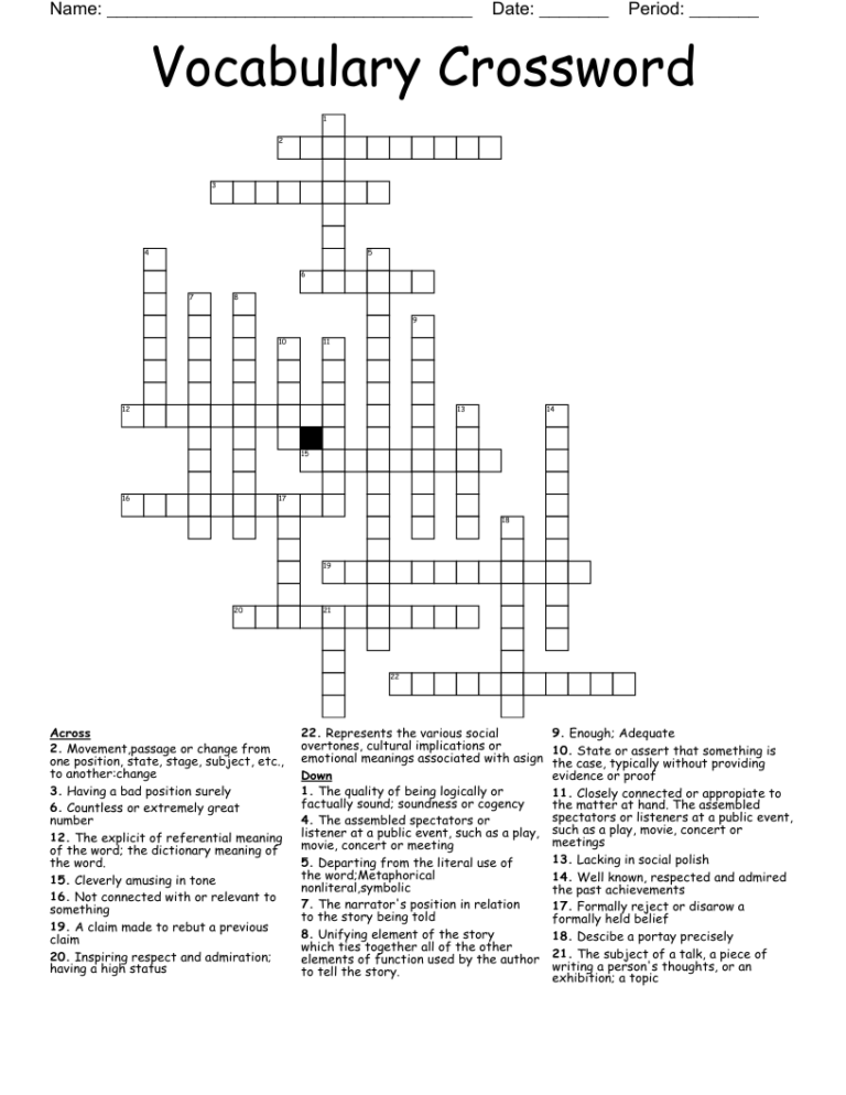 Vocabulary Crossword WordMint