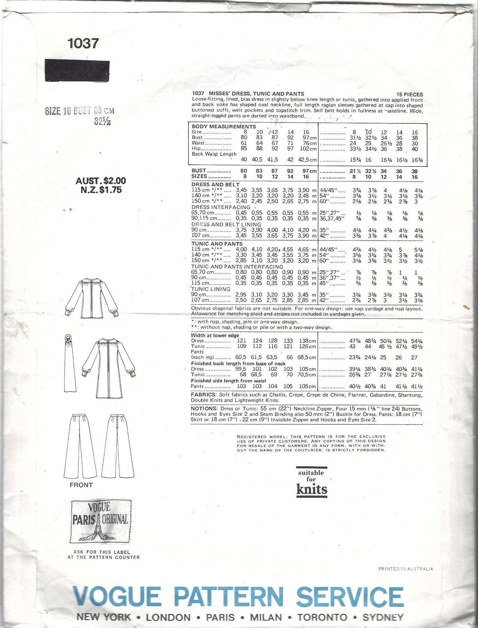 Vogue Sewing Pattern 1037 Paris Original EMANUEL UNGARO Vintage Dress Tunic And Pants Size 10 Etsy Vogue Sewing Pattern 1037 Paris Original EMANUEL UNGARO Vintage Dress Tunic And Pants Size 10 Etsy