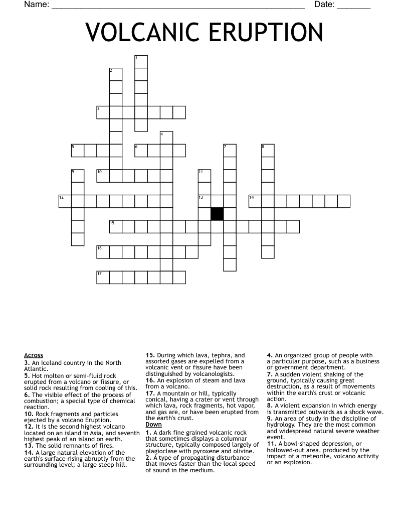 VOLCANIC ERUPTION Crossword WordMint
