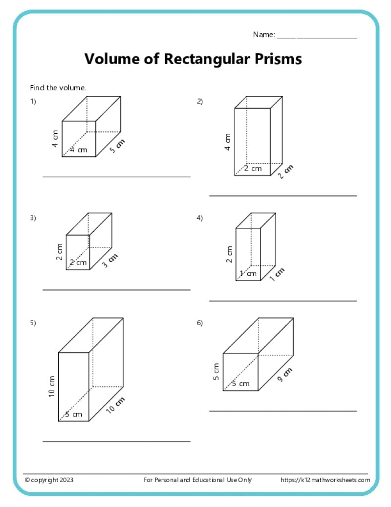 Volume And Surface Area Of Rectangular Prisms K12 Math Worksheets Volume And Surface Area Of Rectangular Prisms K12 Math Worksheets
