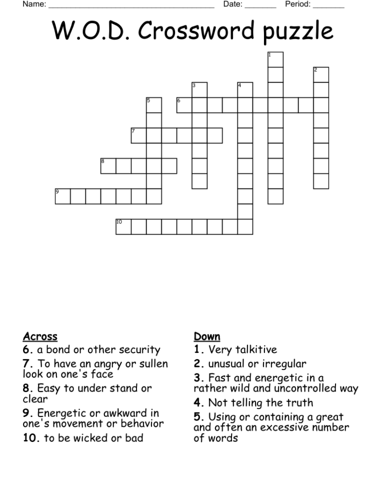 W O D Crossword Puzzle WordMint