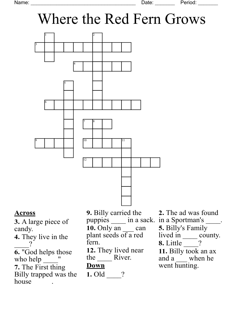 Where The Red Fern Grows Crossword WordMint