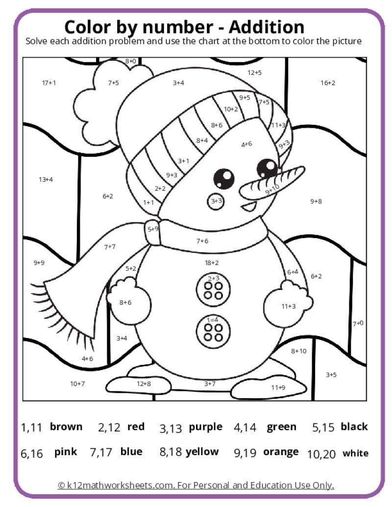 color by number math worksheets