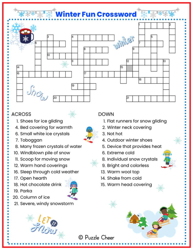 Winter Fun Crossword Puzzle Puzzle Cheer Winter Fun Crossword Puzzle Puzzle Cheer