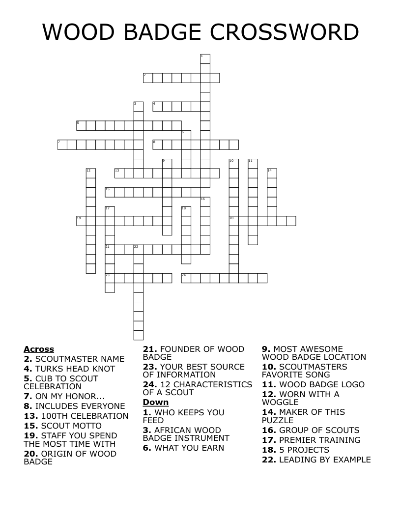 WOOD BADGE CROSSWORD WordMint WOOD BADGE CROSSWORD WordMint