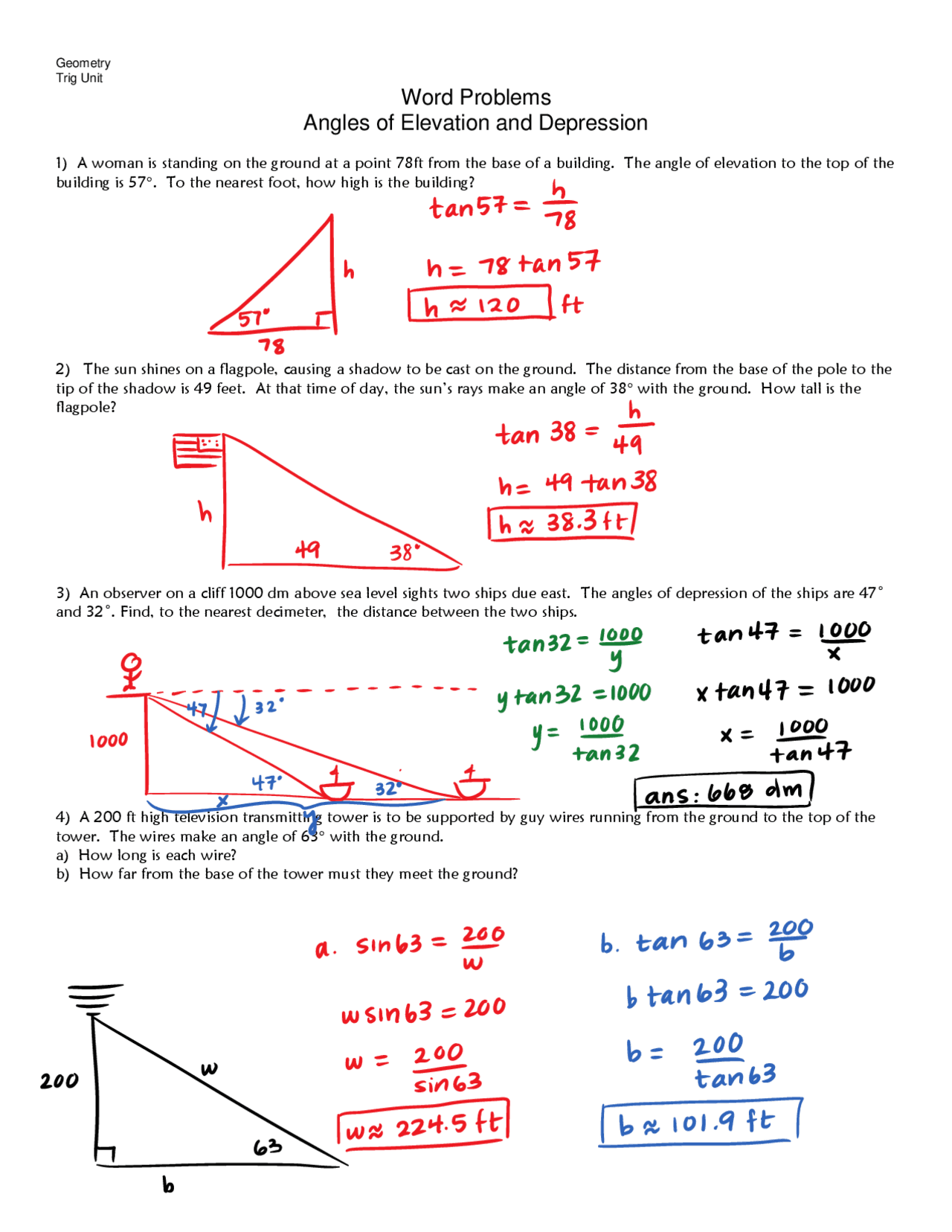 Word Problems Angles Of Elevation And Depression Lecture Notes Worksheets Library Word Problems Angles Of Elevation And Depression Lecture Notes Worksheets Library