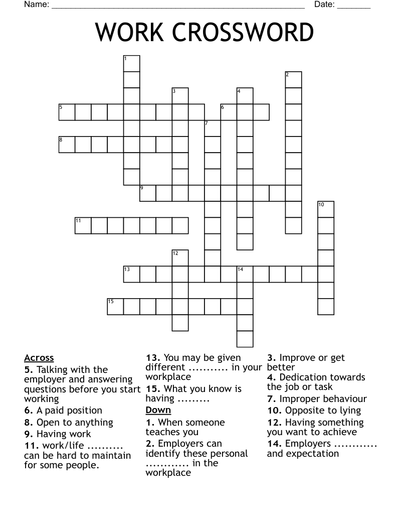 WORK CROSSWORD WordMint WORK CROSSWORD WordMint