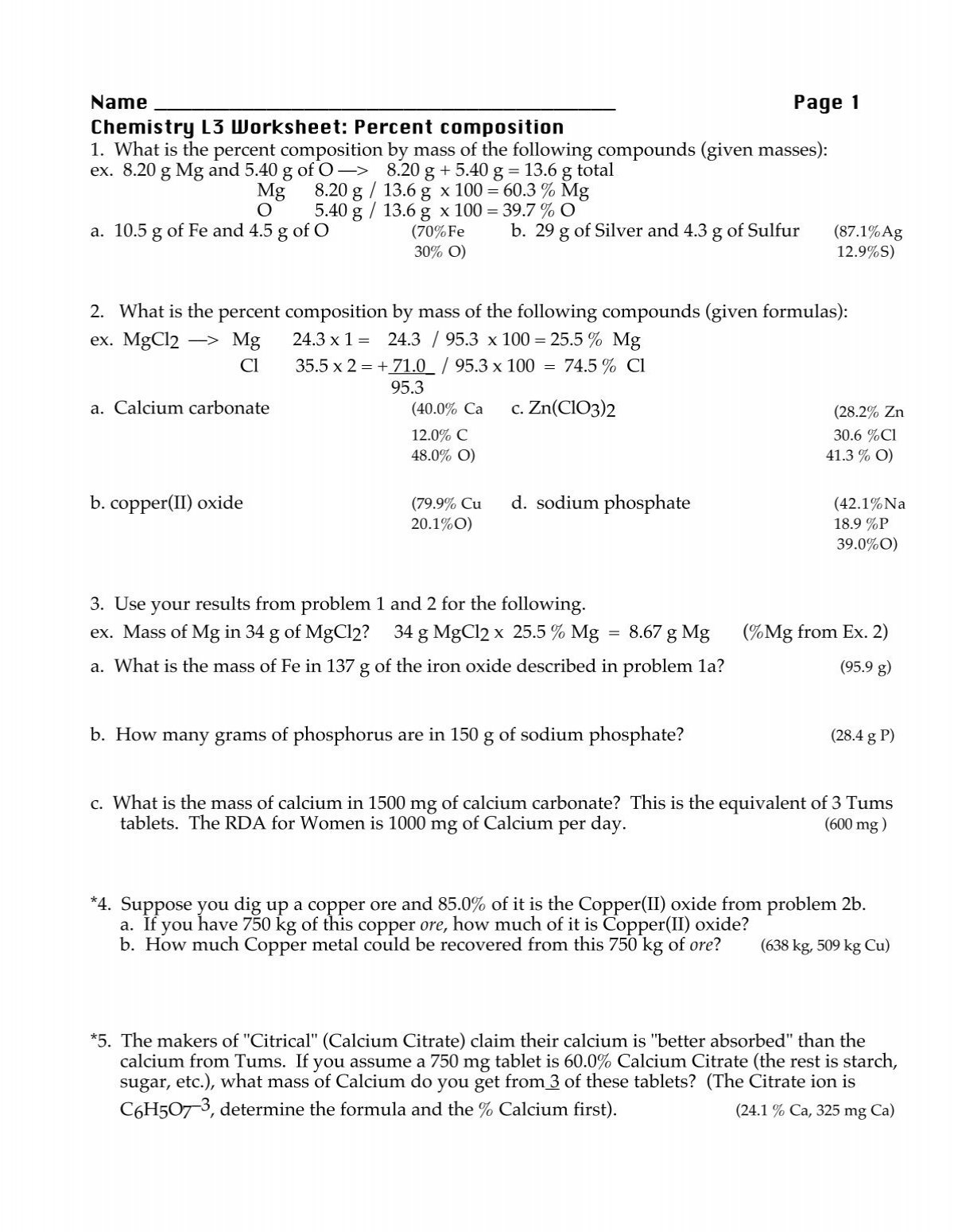 Worksheet Empirical Formula Worksheet Empirical Formula
