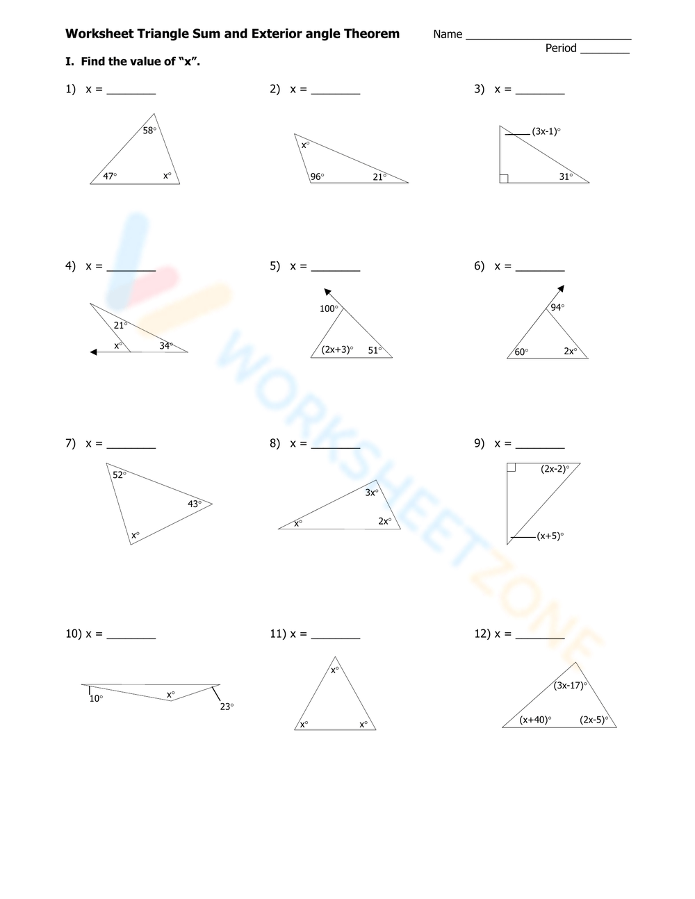 Worksheet Triangle Sum And Exterior Angle Theorem Worksheet Worksheet Triangle Sum And Exterior Angle Theorem Worksheet