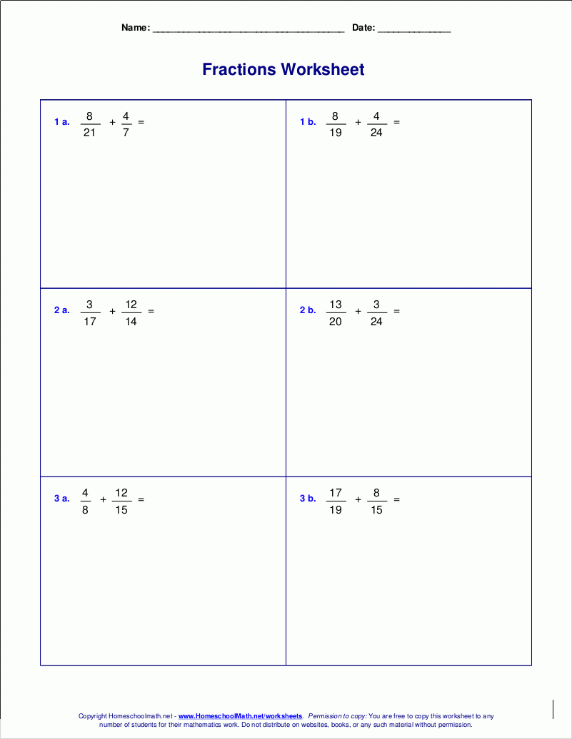 Worksheets For Fraction Addition