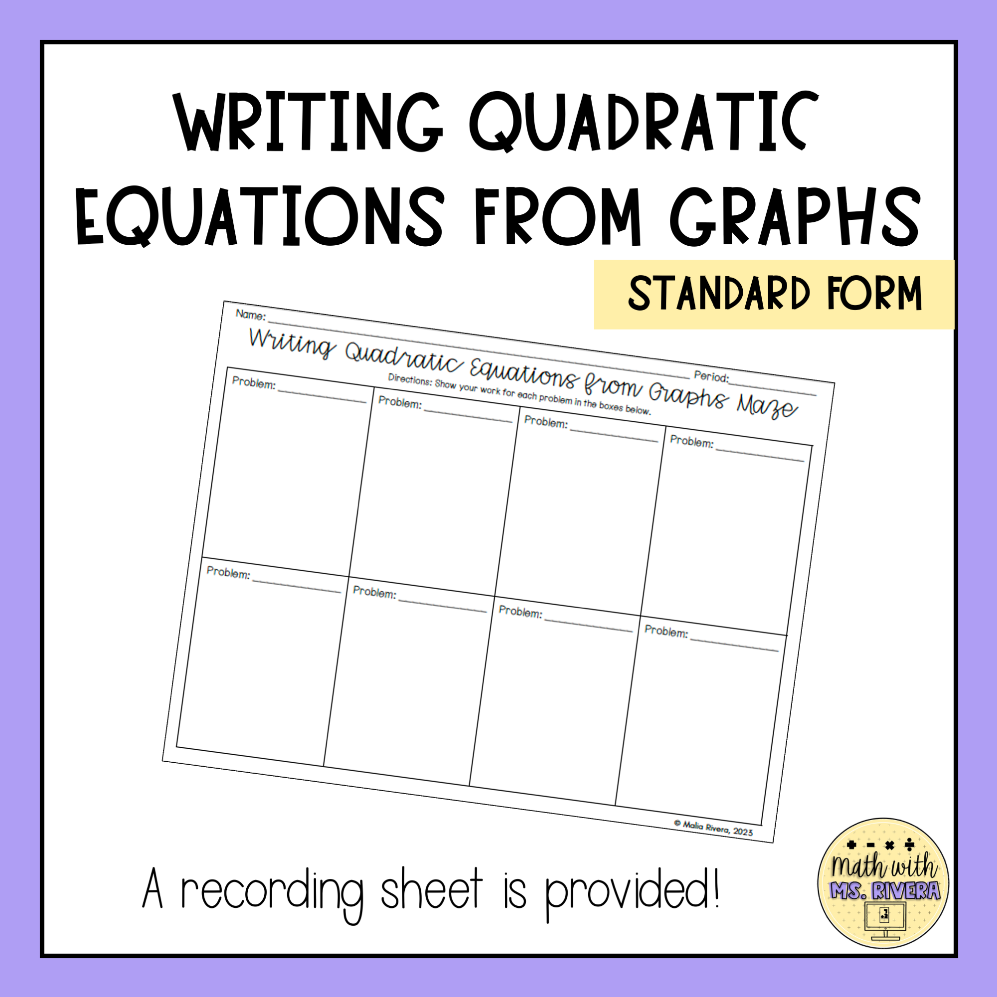Writing Quadratic Equations From Graphs In Standard Form Maze Worksheet Made By Teachers Writing Quadratic Equations From Graphs In Standard Form Maze Worksheet Made By Teachers