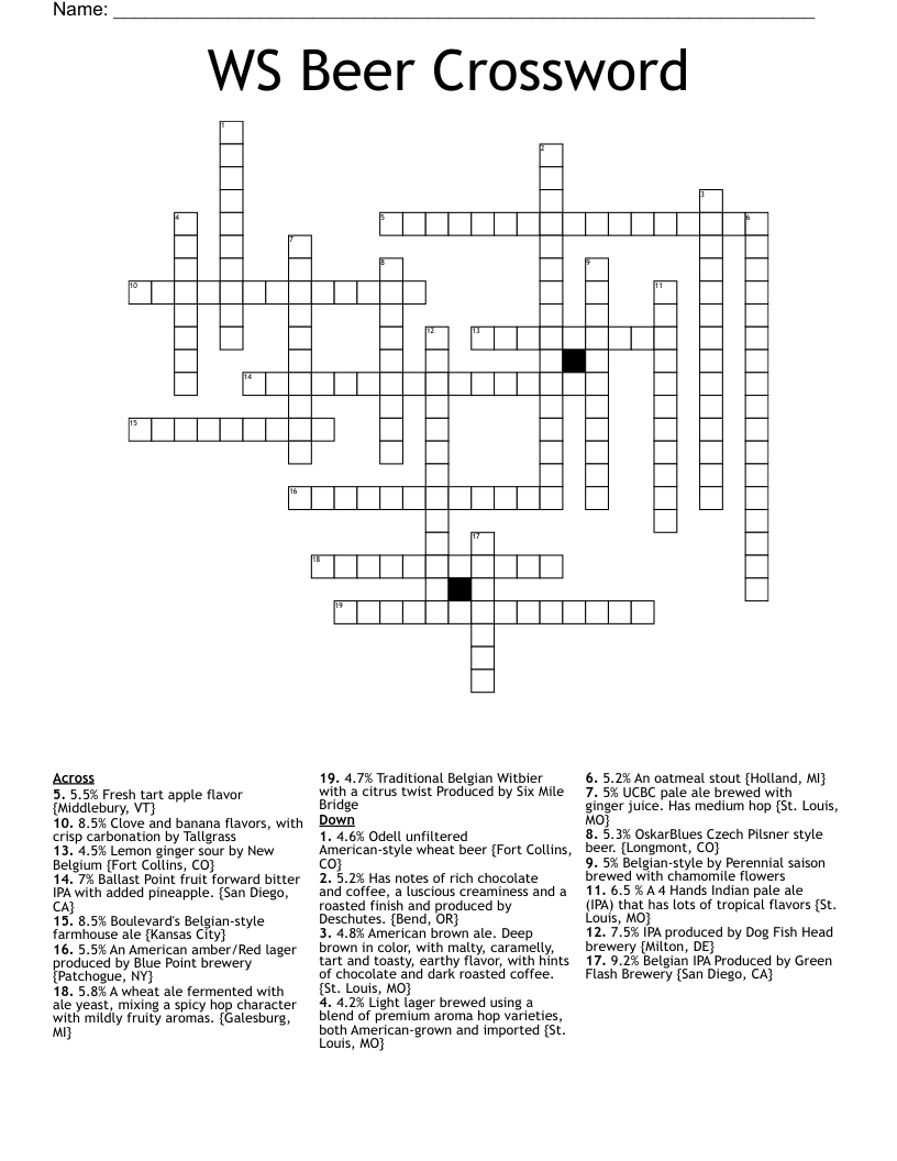 WS Beer Crossword WordMint WS Beer Crossword WordMint