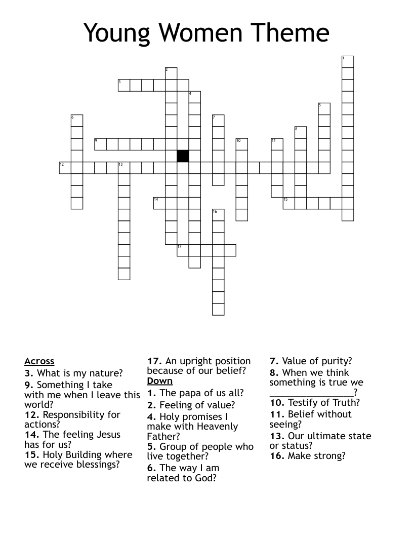 Young Women Theme Crossword WordMint Young Women Theme Crossword WordMint